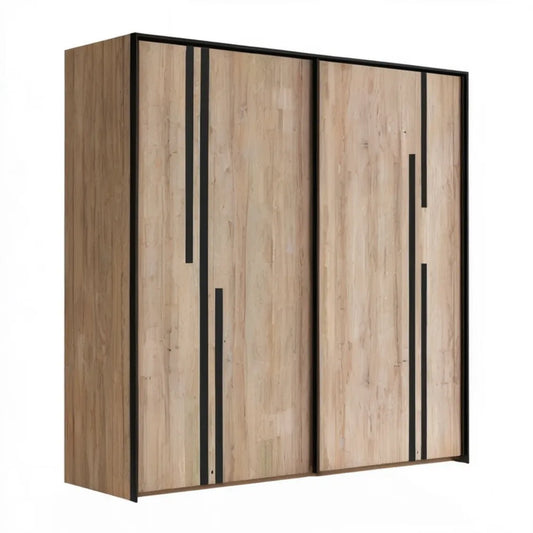Szafa przesuwna dąb naturalny/czarny 200 × 62 × 215 cm