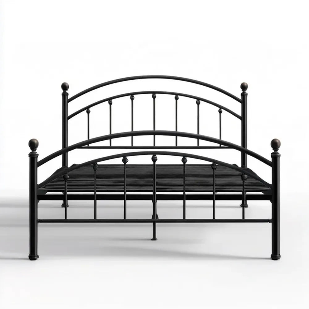 Czarne metalowe łóżko dwuosobowe ze stalowym stelażem łukowym 160 x 200 cm