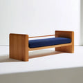 Rozkładana sofa jednoosobowa z litego drewna dębowego, naturalny dąb/granatowa, 200 x 80 x 75 cm